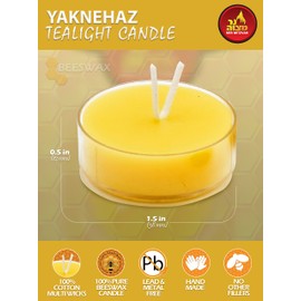 Ner Mitzvah Yaknehaz Tealight Candles - Pure Beeswax Yaknehaz Havdalah Tea Light Candles - Handmade Multi Wick Tea Candle - 1 Pack