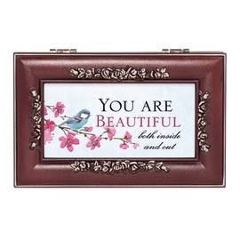 Cottage Garden You are Beautiful Bird on Branch Rosewood Finish Jewelry Music Box Plays You are My Sunshine