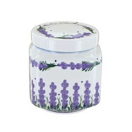 Blue Rose Polish Pottery - Purple Lavender Fields Medium Canister - 4 Cup Capacity - Hand-Painted Polish Pottery Ceramic Kitchen Storage Jar with Lid