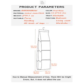 AARAINBOW 2 Pack Hanging Handbag Purse Organizer, 8 Pockets, Wardrobe Closet Space Saving Transparent Hand Bags Holder, 43.3L x 14.1W (Gray+Beige)