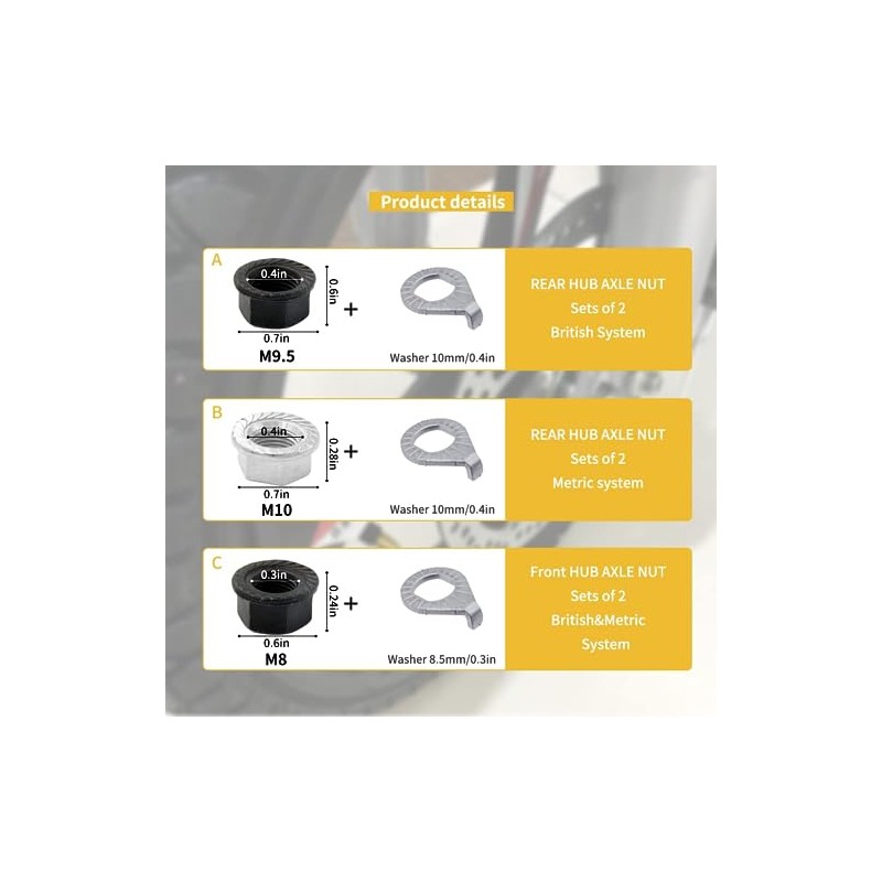 YINARONG Bicycle Hub Flanged Axle Nut and Safety Washer Kit,