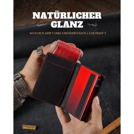 DODENSHA® MagSnap Airtag Men's Wallet I Card Holder I Smart Wallet for 10+ Cards I Wallet with Coin Compartment I Wallet with AirTag Compartment I Men's Wallet with RFID Protection, black red, Modern