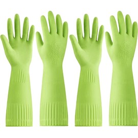 Rubber-Gloves Dishwashing Gloves for Cleaning-Kitchen - 2 Pairs Long Household Cleaning Gloves for Washing Dishes - Color: Yellow Beige Medium 2 Pairs