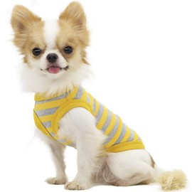 LOPHIPETS 100% Cotton Striped Dog Shirts for Small Dogs Chihuahua Puppy Clothes Tank Vest-Yellow and Gray Strips/XL