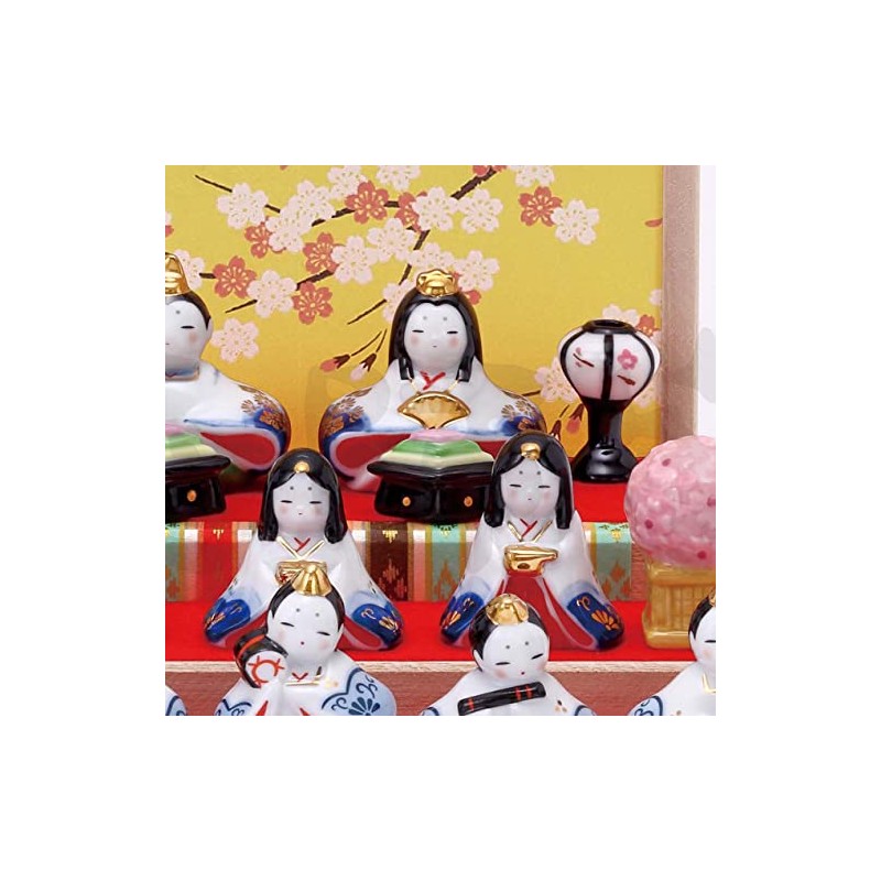 Yakushi Kiln Dyed Nishiki Flower Pattern Decorative Hina (Three Tier