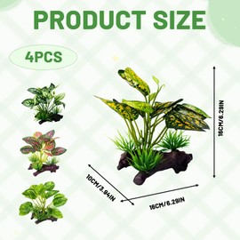 XLTXWD 4Pcs Reptile Accessories, Vivarium Decoration with Three Artificial Plants, Enhance Reptile Habitat Environment, Three-Pronged Leaves in Yellow Red White Colours
