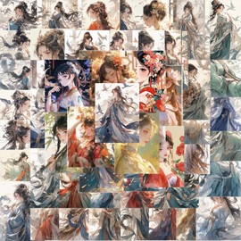 FOSDICK 100 Pieces Oriental Girl Sticker Set, Antique Style Scrapbook Stickers, Cartoon Character Stickers, Aesthetic, Vintage Stickers, Stickers Children for DIY Decoration Cups Laptop Scrapbooking