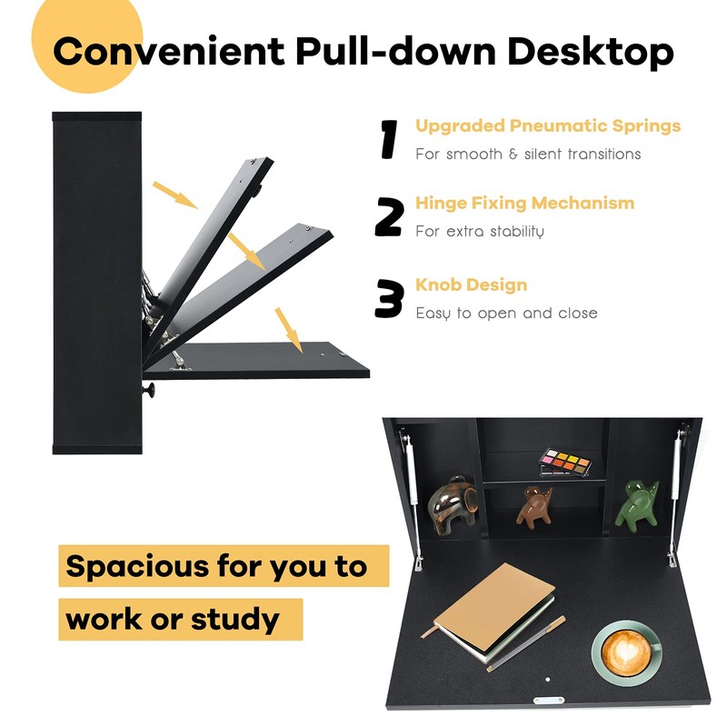 Tangkula Pneumatic Floating Desk - Wall Mounted Laptop Desk with