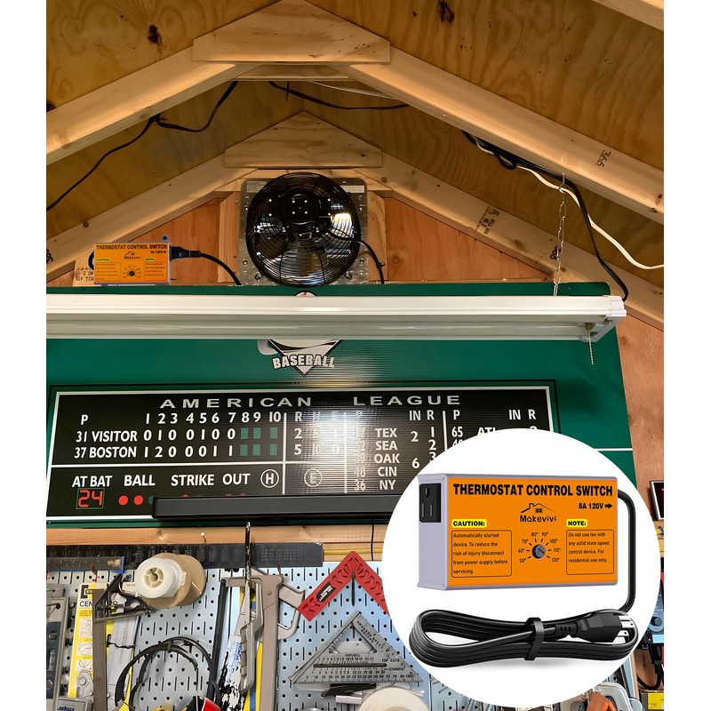 Attic Fan Thermostat-Control, Adjustable Thermostat with Overload Protector, Temperature Controlled
