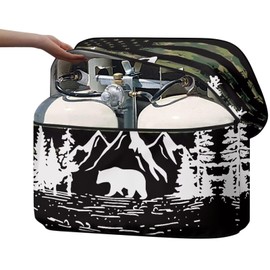 Whosucclay American Flag Mountain RV Propane Tank Cover for Camper RV Trailer Double 30lb RV Propane Tank Cover Anti-Dust Camper Propane Tank Protector Easy to Install