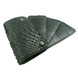 Pelgio Genuine Python Snake Skin Leather Business Credit Card Holder Wallet (Black)