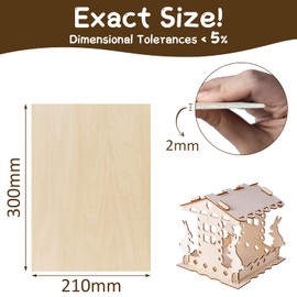 WISYOK 6 x Plywood Plates, 2 mm, A4 Plywood, Wooden Panels for DIY Woodwork, Laser Processing, Pyrography, Model Building, Gifts, Decoration, Painting - 300 x 210 x 2 mm