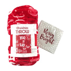 Christmas Holiday Throw Blanket: Fun Red and White Jolly HO HO HO Accent for Couch, Chair or Bed (Style 2)