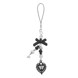 Cioatu Homvog Cute Y2K Phone Charm - Aesthetic Accessories for Cell Phones, Bags, Keychains, Airpods, Camera - Strawberry, Butterfly, Star, Heart Pendants (1 Black Heart)