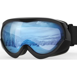 OutdoorMaster Kids Ski Goggles - Helmet Compatible Snow Goggles for Boys & Girls with 100% UV Protection (Black Frame + VLT 60% Light Blue Lens)