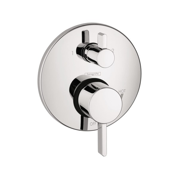 hansgrohe Ecostat Modern Premium Easy Control 2-Handle 7-inch Wide Pressure Balance Shower Valve Trim with Diverter in Chrome, 04447000