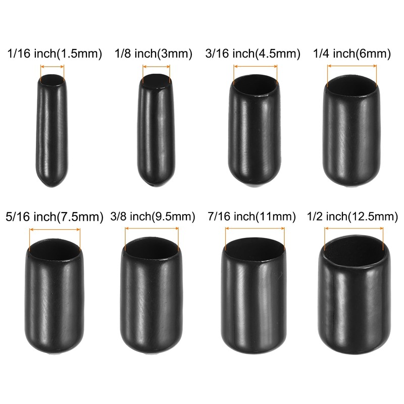sourcing map 80pcs Round End Protective 1.5/3/4.5/6/7.5/9.5/11/12.5mm Black
