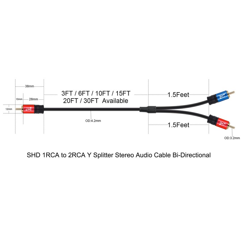 SHD RCA to 2RCA Subwoofer Cable Audio Cable 2RCA to