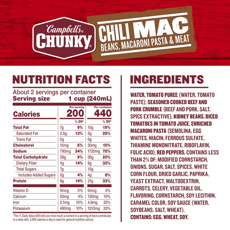 Campbell’s Chunky Chili Mac Soup, 18.8 oz Can (Pack of