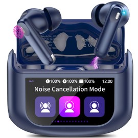 Wireless Earbuds, Bluetooth 5.4 Headphones with Multifunctional Touch Screen, 48H Bass Stereo Ear Buds with ANC/ENC Noise Cancelling/Transparency Mode, IPX7 Earphones with 5 EQ Modes, Dark Blue