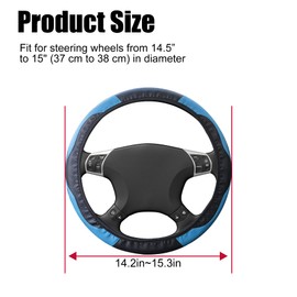 Amiss Car Steering Wheel Cover, 14.5"-15" Comfortable Anti-Slip Safety Protection Design, Microfiber PU Leather Steering Wheel Cover, Universal Fit for 95% Cars, Car Interior Accessories (Blue)