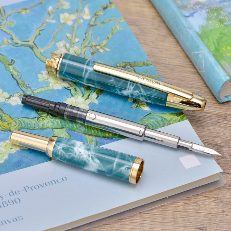 Jinhao 10 Capless Fountain Pen with Box, Marble Blue Retractable