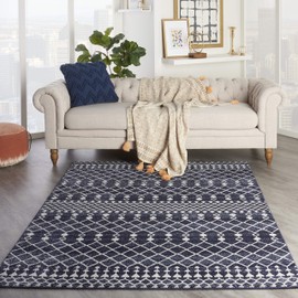 Nourison Royal Moroccan Distressed Bohemian Navy/Grey 5'3" x 7'3" Area Rug (5'x7'), 5'3"X7'3", NAVGY