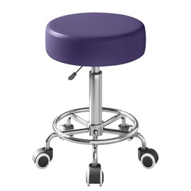 Rolling Stool, Heavy Weight Capacity 250lb, PU Leather Rolling stools, Ultra Soft Padded Seat, Rolling Stools with Wheels and Footrest, 360° Swivel, Spa Drawing Salon Work Office Tattoo Stool (Purple)