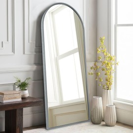 HLFMVWE Arch Full Length Wall Mirror, 48"x16" Arched Wall Mounted Mirror, Metal Aluminum Frame Modern Simple Home Decor, Leaning Against Wall Mirror for Bedroom Living Room Cloakroom Gray
