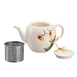 Amoysanli Teapot with Infuser Ceramic Tea Pot with Removable Stainless Steel Fliter for Loose Tea 15.80 OZ/450ml (1-2cups) Teapots for Tea Coffee Milk for Office Home Men Women White(Persimmon)