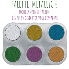 Grimas Professional Make-Up Palette Water Make-Up Palette M6, Metallic High Gloss Colours 6 x 2.5 ml, High-Quality Metallic Children's Make-Up / Water-Based Carnival Make-Up (WMU6M-M6)