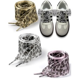 Maffuno 3 Pairs Fancy Shoe Laces Women Wide Flat Lace Shoelaces for Sneakers Casual Shoe Junk Shoes Decoration Accessories (Leopard, 47in)
