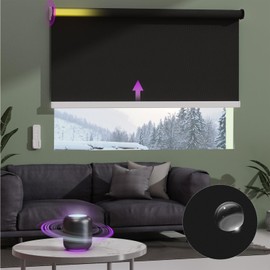 Astomi Motorized Roller Shades for Windows, Blackout Smart Blinds for Indoor, Effortless Remote & Voice Control, Compatible with Alexa, Google Home, Custom Size，Vinyl-Pure Black