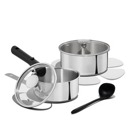 CAROTE Stainless Steel Sauce Pan with Detachable Handle, 8pcs Stainless Steel Pot, 1.6QT&2QT Saucepan with Lid, Non-Toxic Induction Kitchen Cookware, Removable Handle, Oven Safe