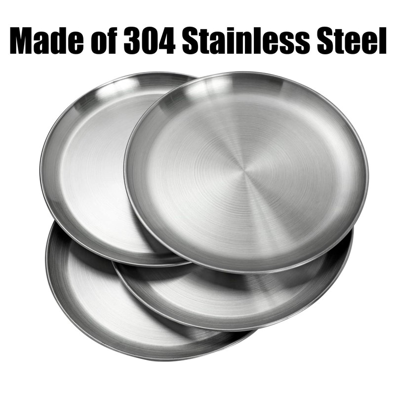CAMBUY Stainless Steel Plates 9 inch 304 Metal Lightweight Unbreakable