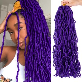 ZRQ 24 Inch 2 Packs Purple New Faux Locs Goddess Soft Locs Crochet Braids Hair Curly Wavy Twist Braiding Hair Pre-Looped Synthetic Soft Locs Crochet Dreadlock Hair Extensions (24 Inch, 2Packs, Purple#)
