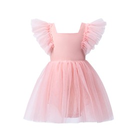 KARETT Toddler Dress Tutu Flutter Sleeve Baby Girl Outfit for Birthday Party, Pink 3-4 Years