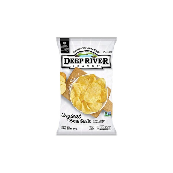 Deep River Snacks Original Sea Salt Kettle Cooked Potato Chips, Non GMO, 8 Ounce (Pack of 12)