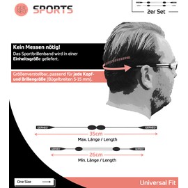 GERNEO® - Secure Hold - Adjustable Sports Glasses Strap - Glasses Strap & Glasses Cord for Sports Waterproof Glasses Strap Men & Women - Reliable Hold - Glasses Strap Children, 1 x black, 1 x white