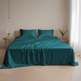 Linenwalas Full Size Sheets Set, 100% Tencel Lyocell Sheets Set – Cooling Bed Sheets Set, Luxuriously Soft and Silky, Deep Pocket Up to 16", Breathable, Moisture Wicking Eucalyptus Sheets (Teal)