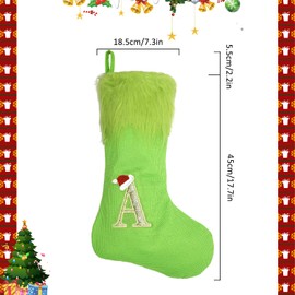Christmas Stocking, 20 Inch Xmas Knitwear Stockings Grinch Green Stocking with Letter Green Hair Xmas Sock for Kids Goodie Bags Xmas Decor Stockings for Christmas Tree Holiday Party Décor Y4LMW (A)