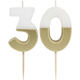 Talking Tables Candeline Compleanno 30 Anni Topper Torta, Decorazioni Numeriche, Età Importante, Candela Oro per Torte, Festa Anniversario, Imballaggio Eco 5.5cm