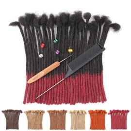 Wine Red Dark Red Tips Loc Extensions Human Hair Dreads Extensions Men Women Dreadlock Extensions Real Human Hair Loc Extension Handmade Permanent Locs Hair Extensions (0.6cm T99J 8 Inch 30 Strands)