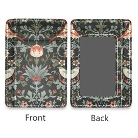 William Morris Flowers Birds On Dark Slim Minimalist Wallet, Front Pocket RFID Blocking Leather Credit Card Holder, Case Protector Covers for Men Women