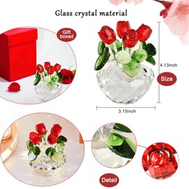 XINSHENGIA Red Crystals Rose Ornaments，Gifts for Women Mom Girlfriend Wife Bouquet Figurines Artificial Flowers Quartz Glitter Roses for Glass Flowers