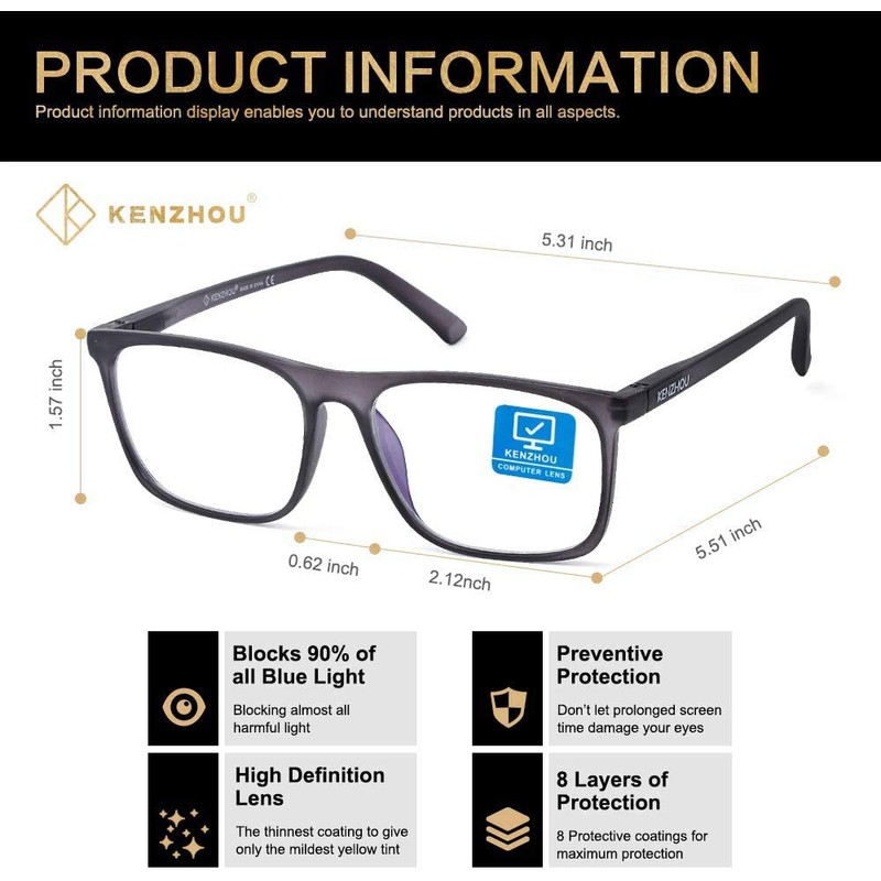K KENZHOU Blue Light Blocking Glasses for Women Men Computer