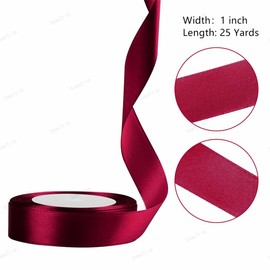 Dark Rose Ribbon, 1 Inch x 25 Yards Solid Color Fabric Satin Ribbons for Gift Wrapping, Crafts, Making Leis and Bows, Flower Bouquets and Wedding Party Decoration
