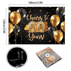 Cheers to 60 Years Backdrop Banner Happy 60th Birthday Background Decorations for Women Men Her Him Anniversary Photography Party Supplies Black Gold