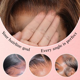 4/27 Highlight Ombre Body Wave Human Hair 13x4 Full Frontal Lace Wig Skinlike HD Lace Wig 0.1mm Ultra-thin Invisible Bleached Tiny Knots with Hairline Honey Blonde Balayage 200% Density Glueless Wig