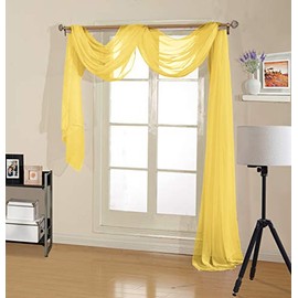 Decotex 1 Piece Sheer Voile Home Decor Fully Hemmed Scarf Valance Swag Topper (54" X 216", Yellow)